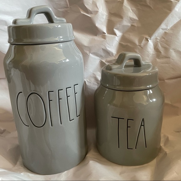 Rae dunn “coffee” & “tea” grey canisters